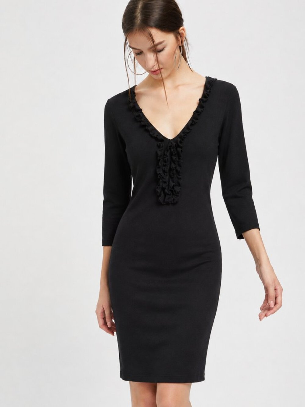 76% Silk, Ann Taylor Ruffle Knit Dress | Size M | Classic Stretch Sheath